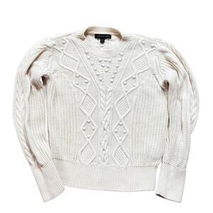 Banana Republic Cable Knit Beaded Wool Blend Crew Neck Sweater Ivory Small